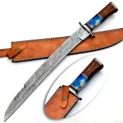 Handmade Damascus Steel Machete Bushcraft Knife Heavy Duty 21" Hunting SHARP