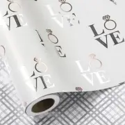 Reversible Wedding Wrapping Paper Roll, Love with Ring & Plaid Design Silver ...