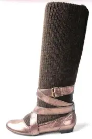 SERGIO ROSSI brown knitted shaft bronze leather FLAT BOOTS - unique NIB