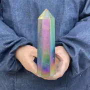 3.65LB Natural Color plating quartz obelisk crystal Wand point healing CARE