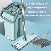 Flat Squeeze Mop with Bucket Wringing Floor Cleaning Mop Microfiber Mop Pads New