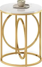Tribesigns Round End Table for Living Room, Modern Marble Side Table with Gold Metal Frame, White and Gold Accent Table, 26-Inch Tall Narrow Nightstand for Bedroom