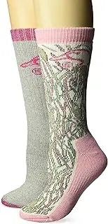 [Ducks Unlimited] Women's Wool Blend Boot Socks, Pink Camo, Medium