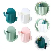 4 Pcs Cactus Shelf Toothbrush and Toothpaste Wall Mount Hook