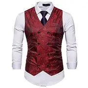Men's Vest Waistcoat Formal Wedding Party Stage Smart Casual Polyester Geometric V Neck Regular Fit Black White Yellow Red Vest