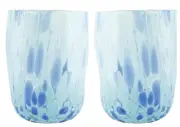 Pair of Murano Glass Drinking Art Tumblers Light Blue Handmade Millefiori