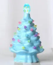 Small BLUE Lighted Table Top ACCENT Tree ceramic battery operated Christmas