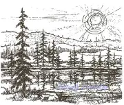 Mountain Sunrise Outdoors Scene Wood Mounted Rubber Stamp NORTHWOODS P1692 New