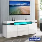 RGB LED TV Stand Cabinet Entertainment Unit 3 Drawers Sideboard Storage White