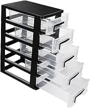 SAFIGLE Desktop Storage Bin Unit Pallet Organizer Cosmetic Drawers 5 Drawer Cart 5 Drawer Storage Cabinet Black Desk Clear Vanity Stool Drawer Type Closet Makeup Palette Stackable Office