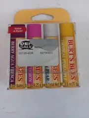 BURT'S BEES 4 PK LIP BALM BERRY AGUA, DRAGONFRUIT LEMON, COCONUT, PINEAPPLE NIB