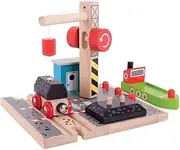 Coal Canal Docks Wooden Train Track Accessories - Bigjigs Train Accessories for Kids Train Sets with Working Wooden Crane, Trains for Kids