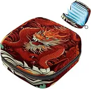 Period Bag,Sanitary Napkin Storage Bag,Chinese Gold Texture Dragons,Tampon Holder for Purse