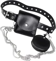 [OATIPHO] 1 Set Chain Belt Waist Bag Pu Leather Hanging Waist Bag Small Waist Bag Detachable Belt Pouch Metal