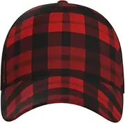 [STVYUKL] Plaid Red and Black Baseball Cap for Women Men Classic Adjustable Summer Sun Hat Sports Stylish Trucker Hat Golf Cap Dad Hats for Running Workout