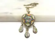 Unique Vintage Micro Mosaic Millefiori Pendant Roma Necklace 1950's Heart