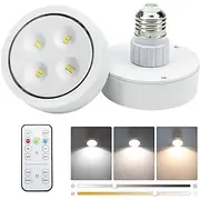Battery Operated Light Bulbs Sets of 2 LED Puck Lights with Remote Control AA Battery Bulb Dimmable E26 Screw in Type for Non Electric Pendant Light and Wall S