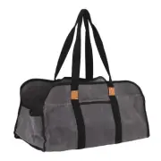 (Grey)Waxed Canvas Bag Large Firewood Storage Bag Portable Fire Wood Log FG