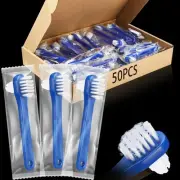 50 Pcs Denture Brush Individually Dual Headed Firm Hard Bristle Toothbrush De...