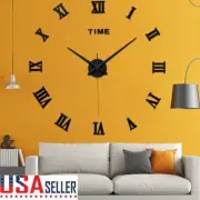 DIY Modern Frameless Wall Clock Surface Sticker Art 3D Mirror Office Decor Black