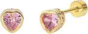 [NewZenro] 20g Heart Halo Pink CZ Safety Flat Screw Back Small Stud for Women Sensitive Ear Stainless Steel Gold Silver Plated Hearted Love Little Tiny Mini Sleeper Cartilage Tragus Studs Fashion Jewelry for