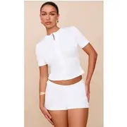 White Textured Button Up Longline Top, White