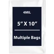 4Mil 5" X 10" | LDPE Clear Flat Poly Bags, Flexible & Durable | Multiple Bags
