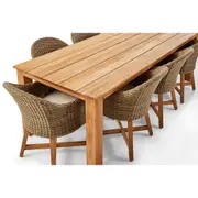 Barbados Outdoor Teak 3m Rectangle Dining table with 10 Coastal Wicker Chairs - Outdoor Dining Settings