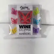 Cucina Vita Silicone 7 Piece Butterfly Wine Stopper and Wine Glass Markers Set