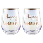 2pc Anniversary 600ml Stemless Wine Glass Gift Set Rose Gold