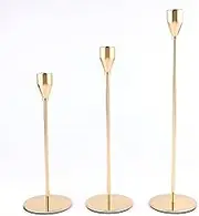 3 pcs Candle Holders,Tall Taper Gold Candlestick fit 3/4 inch Thick Pillar Candle Led Modern Metal Candles for Wedding, Dinning, Party Decorative（Gold）