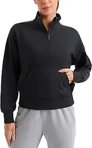 [CRZ YOGA] Half Zip Sweatshirt for Women Long Sleeve Quarter Pullover Tops Workout Casual Funnel Neck Sweatshirts with Pocket