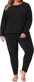 [Agnes Orinda] Plus Size Thermal Underwear for Women Long Johns Set Lounge Base Layer Soft Top Bottom