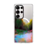 Galaxy S25 Ultra Clear Magnetic Case WOODLAND ECHOES 1, FOREST TREES NATURE ABSTRACT MOUNTAINS PAINTING