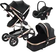 Infant Newborn Baby Pram – 9 in 1 Convertible Stroller with Cradle I Baby Bassinet I Foldable Aluminum Alloy Anti-Shock Toddler Pushchair I Lightweight, Adjustable & Reclining Stroller Modes - Black