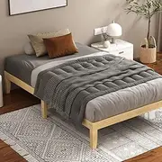 ALFORDSON Bed Frame King Single Wooden Bed Base with Solid Wood Pine Timber Slats, Mattress Base Platform Support, Oak Bed Foundation with Storage Space, Pramod Series Home Bedroom Furniture