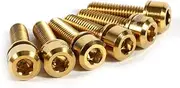 6Pcs Bike Stem Bolt, Titanium Alloy Hex Tapered Bike Stem Bicycle Headset Bolt Screw with Washers(Golden)