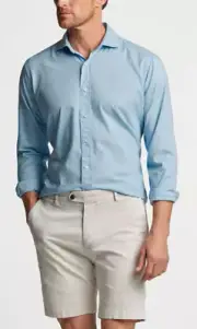 PETER MILLAR Crown Crafted Sojourn Garment-Dyed Casual Shirt Blue Ctn Sz XL $250