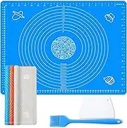 27.5inx19.7in Non-Stick Silicone Baking Mat，Large Baking Pastry Mat，with Dough Scraper and Pastry Brushes(Blue)