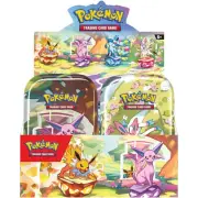 8 x Prismatic Evolutions Scarlet Violet POKEMON Mini Tins in Sealed Display Case