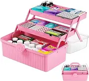 Yieach Three-Layer Multipurpose Storage Box Organizer/Art & Crafts Case/Sewing Supplies Organizer/Medicine Box/Family First Aid Box/Tool Box with 2 Trays，Pink
