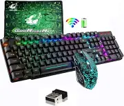 T3 Wireless Gaming Keyboard Mouse Combo, Rainbow Backlit USB 2.4G Rechargeable