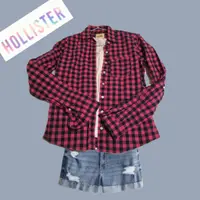 在飛比找蝦皮購物優惠-美國 Hollister 藍/桃紅格紋襯衫 薄長袖