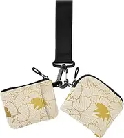 [Amooorous] White and Gold Japanese Fan Women's Coin Purses Card Cases Slim Portable Zipper Cash Coin Purse with Zipper Coin Pocket for Lady 2 Pcs, White and gold Japanese fan, 1 size, Casual