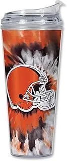 Rico Industries NFL Football Cleveland Browns Metallic Tie Dye 24oz Metallic Acrylic Tumbler with Hinged Lid, Officially Licensed Double Wall Tumbler with Straw