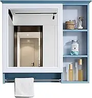 Medicine Cabinet Bathroom Mirror Cabinet Wall-Mounted Mirror with Rack Carbon Fiber Toilet Mirror with Simple Collection Cabinet wash Table Storage Cabinet Towel Rack (Color : Blue, Size : 7