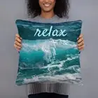 Relax Beach Themed Ocean Wave Basic Pillow Home Coastal Decor