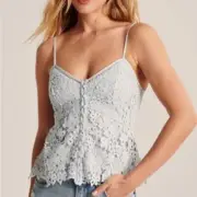 NEW Abercrombie & Fitch Lace Cami Peplum Tank Top S Light Blue NWT