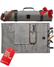 Professional Chef Knife Roll Bag - 12-Slot Waxed Canvas Knife Bag for Knives ...
