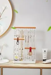 [SQUISHY DOT] Jewelry Necklace Holder Organiser jewellery Earring Organizer,5-Tier Tower Rack with Earring Tray,Display Stand with 10 Hooks and Ring Tray, Necklaces Hanging Storage Tree for Bracelets Rings Watches